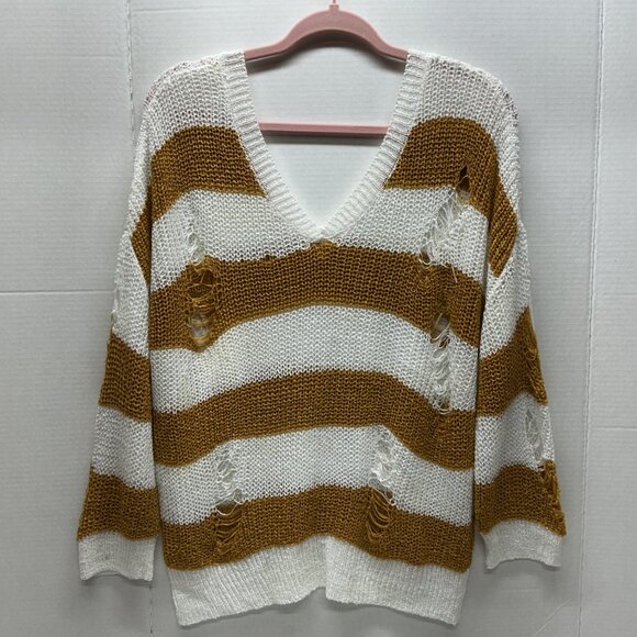 POL SMALL DISTRESSED SWEATER FALL COLORS! PTP: 24.50" DOES STRETCH - Picture 2 of 10
